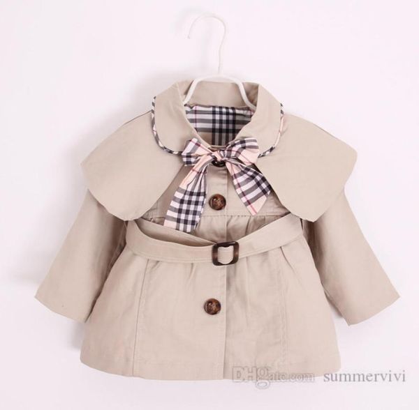 Designer Baby Girls Châle Trench Coat Kids Kids Plaid Bows Tie Tie Abèle Long Mancolis Diswear Childre