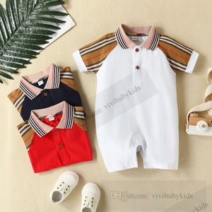 Designer Baby Kids Stripe Rompers Toddlers Lapel Revers à manches courtes SUJ