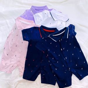 Designer baby rompers pasgeboren polo jumpsuits jongen meisje kinderen zomer pure katoenen roze witte paarse kleding kinderkleding 0-2 jaar oud