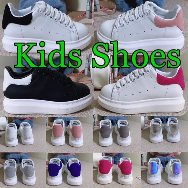 Chaussures de marque pour enfants Baskets en cuir pour garçons et filles à lacets pour enfants Plate-forme de jeunesse Blanc Noir Velours en daim Casual nourrissons tout-petits Chaussures Chaussures
