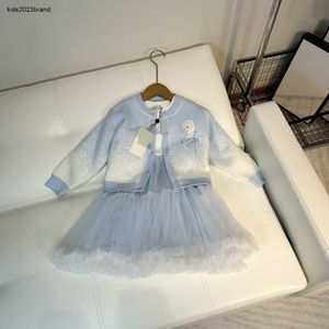 Ontwerper Baby Tracksuits Autumn Girls Dresses Sets Maat 110-150 cm 2pcs gradiënt ronde nek gebreide vest en patchwork kanten jurk aug10