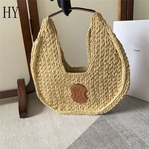 bolso de mujer bolso de diseñador 7A Diseñador de la mejor calidad BOLSO HELOISE SUPPLE MOON PANIER CLÁSICO EN HOJAS DE PALMA Y PIEL DE BECERRO TAN 112772 Bolso bandolera vintage