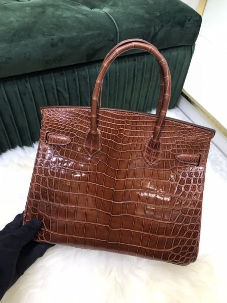 Sacs de créateurs sac à main de marque 25 cm bacs de luxe réels de la peau de crocodile émissaire entièrement faite à la main