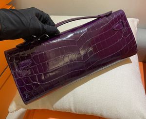 Bolsas de diseño de bolsas de marca Totas Cena Purse Real Shinny Crocodile Handbag de Crocodile 31 cm Colores de color marrón rojo púrpura completamente hecha a mano Entrega rápida