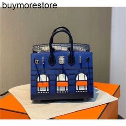 Sac de créateur Cargos en cuir véritable 7A sac à main véritable crocodile fait à la main avec logo mains coud la petite maison originale bleu marine minuit bk20 sac à mainGUS3RLE0