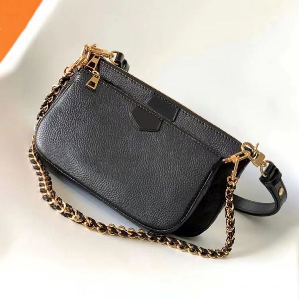 Bolso de diseñador Bolso de cadena Multi Pochette Bolso cruzado de moda de lujo para mujer Bolsas de patrón clásico Dos en uno Bolso de hombro con correa de cuero con cadena dorada extraíble