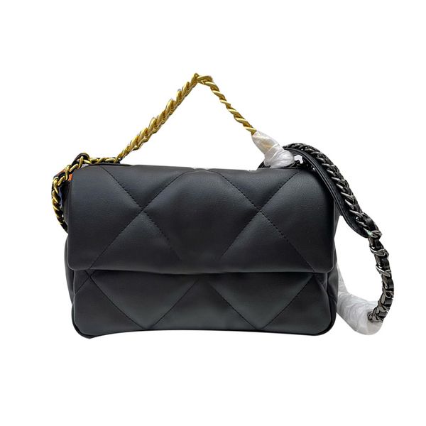 Bolso de diseñador clásico 19 cc solapa bandolera superior piel de cordero oro plata metal cadena gruesa bolsos de hombro para mujer bolso de maquillaje de noche el bolso de mano cartera de embrague negro