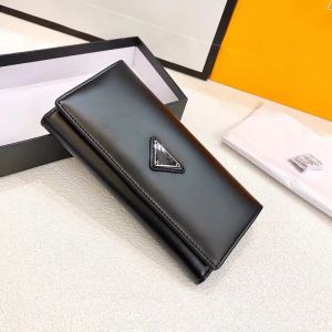 Designer Luxury Brand Bag Hide Dubbele vouwportemonnee, hoogwaardige leer gemaakt Pure Black Wallet Bag Bank Card Bag Mobiele telefoontas