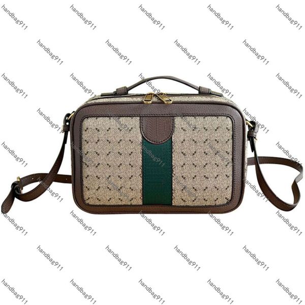 Bolso de diseñador Bolso cruzado Cartera Bolsos Monedero Bolsos de caja Bolso de hombro para mujer Bolso cuadrado para cámara Letra clásica Raya roja y verde Correa de cuero extraíble