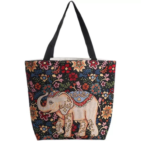 Sac de créateur ExplosiveÉléphant en soie doré brodé Sac en toile de grande capacité Sac à bandoulière pour hommes et femmes Sac d'école pour étudiants Sac à provisions