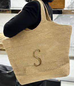 Designer tas mode raffia's stro schoudertassen handtas dames grote ijs maxi strandtas 3 kleur luxe topkwaliteit echte lederen draagtas met metaal 335