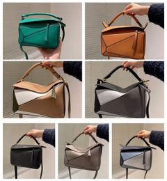 Designer tas echte schouder handtas emmer puzzel 5A tassen vrouw clutch leer geometrie vierkant contrast kleur patchwork crossbody bakken x2Pg#