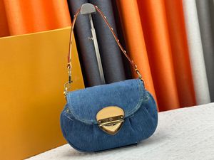 Designer tas handtas premium geplooide denim one-shoulder crossbody tas canvas denim handtas lederen auto gestikte portemonnee uitwisselbaar voor dagelijks slijtage 27 cm