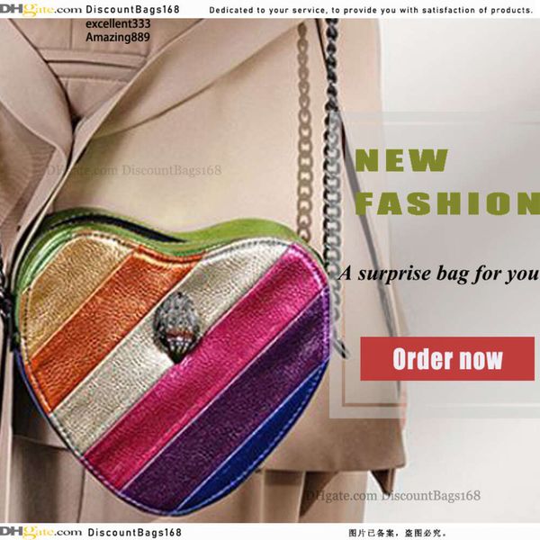 Bolso de diseñador Kurt Geiger Bolsos cruzados grandes de cuero suave Treasure-G Top Stripes Rainbow Bag Cuero Eagle Head Metal Sign Monedero MINI Cadena de oro