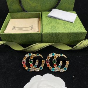 Luxe G Letters Designer Merk Stud Oorbellen Retro Vintage Koper Kleurrijke Kristallen Steen Oorringen Sieraden voor Vrouwen Feest met Geschenkdoos