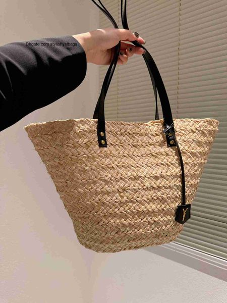 Bolso de diseñador Bolso de lujo Bolso de mujer Bolso de paja clásico Bolso de hombro Tejido de hojas de palma y pieles de vaca Bolso de playa vintage Bolso para axilas Bolso informal con estilo