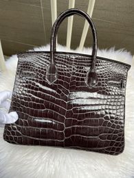 Designer Bag Luxury pursing 25cm band bakken alligator skin e volledig handgemaakte wax draad goud en zilveren hardware chocolade vele kleuren groothandelsprijs