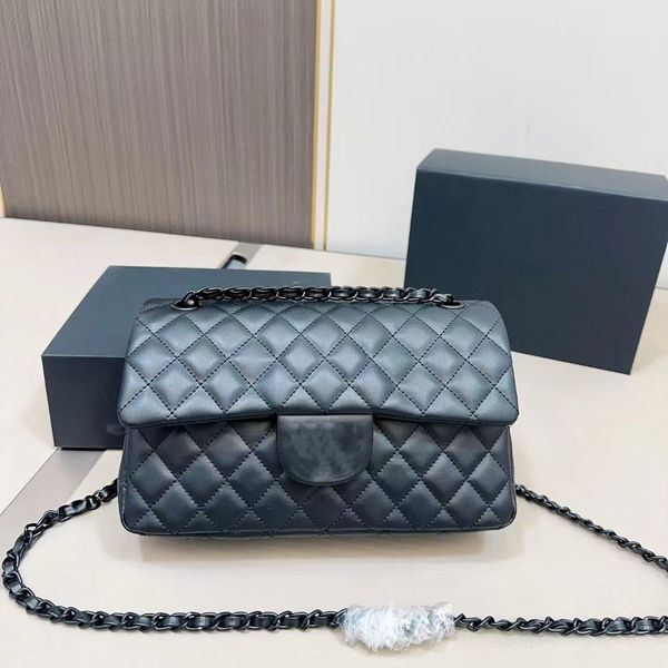 Sac de créateur sac à bandoulière de luxe marque femmes sacs en treillis de diamant en cuir véritable peau de vache sac à main chaîne de matériel noir