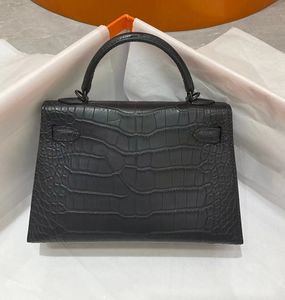 Designer Bag Luxury bakken merk portemonnee echte matte krokodillenhuid 19,5 cm vrouwen mini -bakken volledig handgemaakte stiksel snelle levering groothandelsprijs