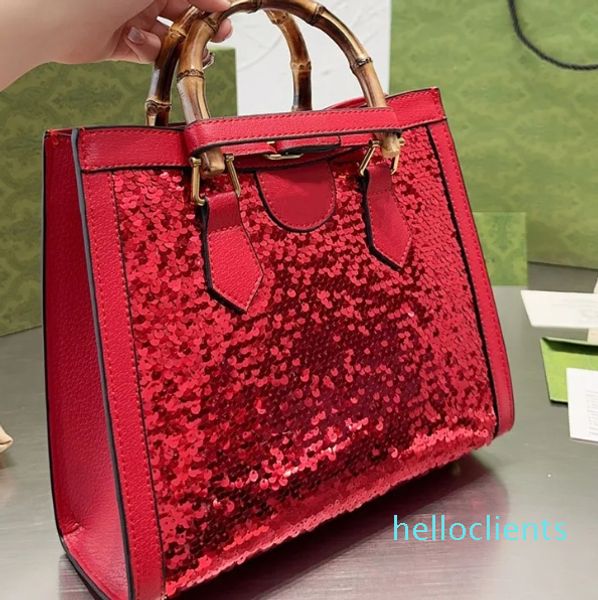 Sac de designer Luxurys Sac à main Sacs fourre-tout Classique Sac à bandoulière Mode Bambou Joint Shopping Sacs à main Grande capacité Totes Femmes Bourse Sac de mariée rouge Dîner à paillettes