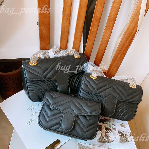 Sac à bandoulière design Love heart V Wave Pattern Satchel Luxury Leather 3 Sizes Metallic Chain Handbags Purse