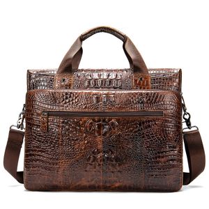 Sac de créateur hommes porte-documents d'ordinateur motif crocodile sac homme d'affaires gentleman décontracté mode homme en cuir véritable sac à bandoulière unique horizontal