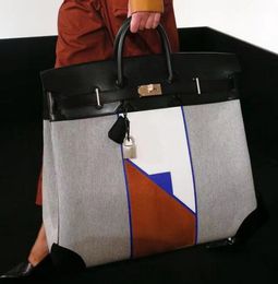 Designer Bag Men Large Size Purse 50 cm Men Mode Takken Handtas Toppest Volledig handgemaakte kwaliteit Barenia Leer+Canvas 2Colors Snelle levering Groothandelsprijs