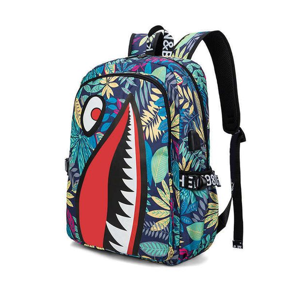 Bolso de diseñador Nueva mochila de calle unisex con mochila de estudiante universitario de camuflaje de tiburón Mochilas de tiburón para hombres