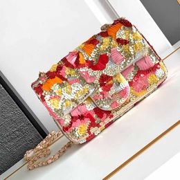Bolsa de diseño lentejuelas de la cadena de cuero de cuero Crossbody Women Bolsos de marca de lujo Flower Summer alta calidad con caja