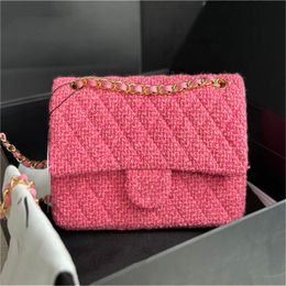 Designer Bag Schoudertas Handtas De nieuwste populaire roze zachte wollen denim met lichtgouden en zilveren hardwareketenaccessoires combineert perfect met lambskin