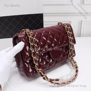 designer tas draagtas Patenetleer Rood Zwart Gewatteerde tassen Klassieke portemonnee met dubbele klep Goudkleurig metaal Hardware Gematelasseerde ketting Crossbody Schouderhandtassen 25X14X7CM