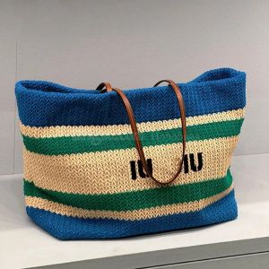 Sac de créateur sac fourre-tout rayures sac de plage de paille Mius multicolour épaule de luxe crochet sac à main