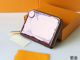 Bolso de diseñador barniz de cuero genuino billetera de crédito Zippy Women Women Short Zipper Key Purse Fashion Mini Card Holder Bocket Money Bags con caja Q#28