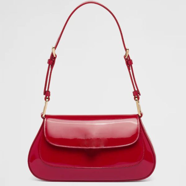 Bolso tote de cuero brillante de diseñador rojo Bolsos de hombro pequeños blancos y negros