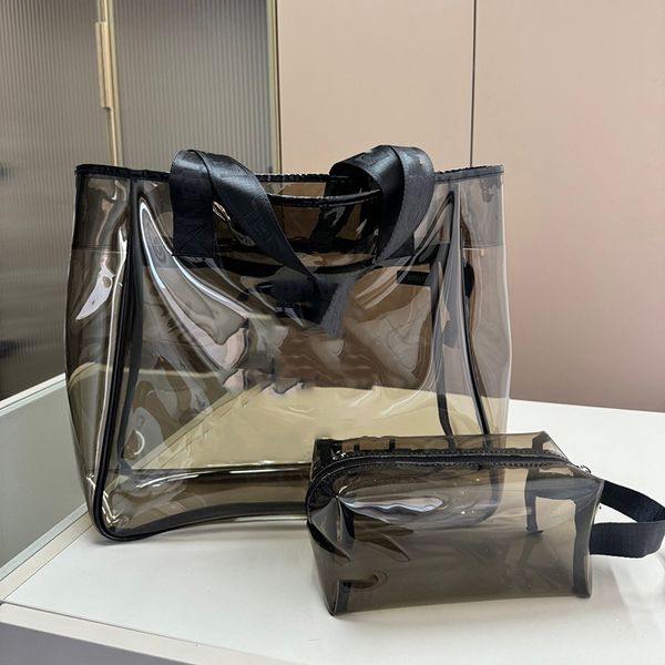 Sac de créateur Femmes Bandoulière Sac À Main Mode Transparent Jelly Pack Grande Capacité Sacs Fourre-Tout Sacs À Main À Bandoulière Occasionnels Portefeuille Noir 2 Pièces Ensemble