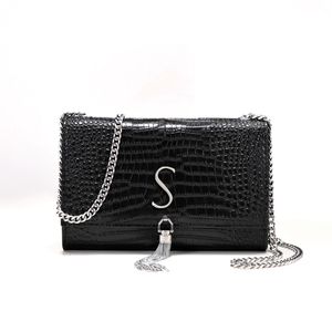 Sac de créateur sacs à main de luxe pour femmes, sac à bandoulière Crocodile avec chaîne à pompon, sac à rabat noir à la mode, portefeuille