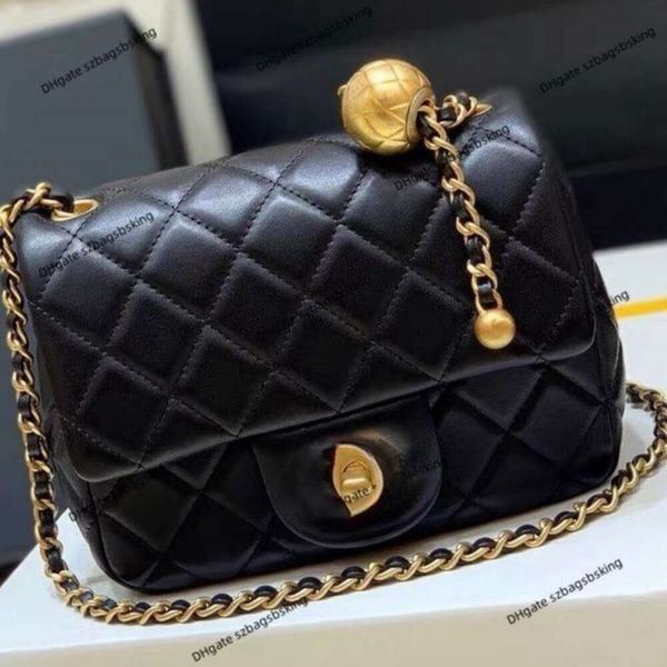 Sac de créateur Sac à main pour femme Portefeuille Collier en cuir de haute qualité Chaîne à carreaux Épaule unique Bandoulière Fourre-tout à rabat avec Golden Ball Fat Bag