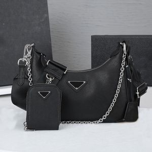 Sac de créateur Sac à main de luxe pour femme Sacs à bandoulière en peau de vache Sac sous les bras 1BH204 Sac à main Ensemble de 3 pièces Sac à bandoulière Chaînes en or et en argent Portefeuille noir Sac demi-mois