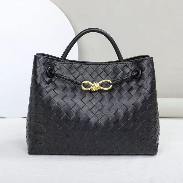 Bolso de diseñador Bolso tejido Bolso de mujer de cuero genuino Bolso de mano perezoso de gran capacidad de lujo ligero Bolso de cuero de vaca Tamaño Tamaño Color sólido Bolso de compras multicolor para mamá