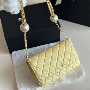 Bolsas de diseñador 2024 Bola de doble perla Bola de perla Bolsa de riqueza Fashion Borded Hild Chain Crossbody para mujer Bolsa cuadrada pequeña Classic Sin Vnju