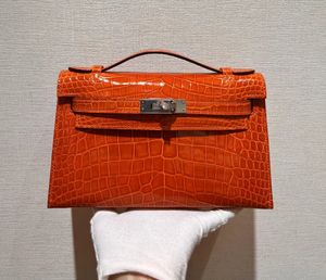 Sacs de créateurs 22 cm Brands de luxe Purse réel de Crocodile Shinny Peau entièrement faite à la main