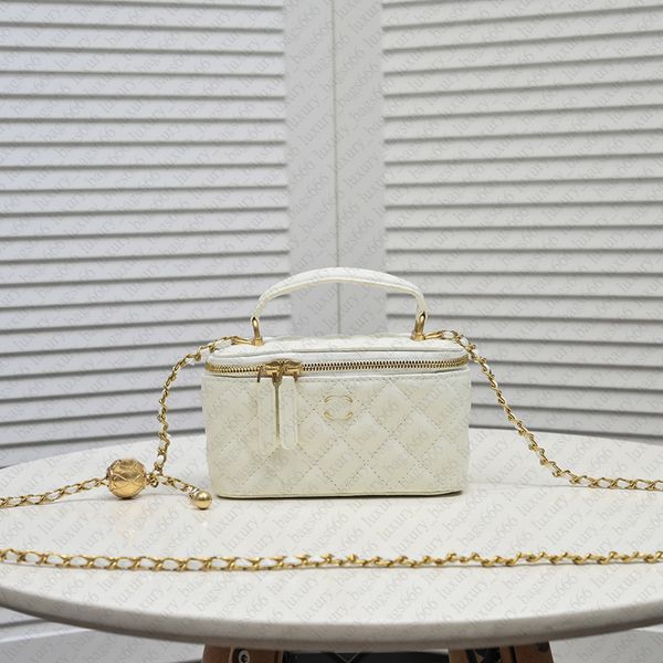 Bolso cosmético blanco Bolsos de diseñador Bolsos cruzados Bolsos de hombro con solapa clásica Monederos de cuero genuino Cartera de moda cadena dorada CC bolsas de maquillaje mujeres Mini bolsos Negro