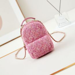 Designer Tags Lambskskin Mini Backpack Dames Luxe Fashion Classic Pink Woollen Cute Crossbody Bags Handtassen Detachable Chain Goud-Tone Metal High Quality