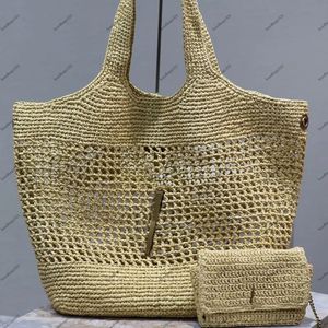 Diseñador Maxi Bolsa de compras hecha en Hand -embroideere Raffia Mujer Bolso de gran capacidad Larca de verano Summer Beach Fin de semana de fin de semana de viajes Carta de metal