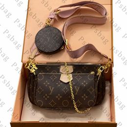 Designertassen Oud Bloem Bruin Drie-in-één schoudertas Echt leer Schouderriem Koppeling Combo Reliëf Luxe MULTI POCHETTE Dames Messenger Bag Portemonnee