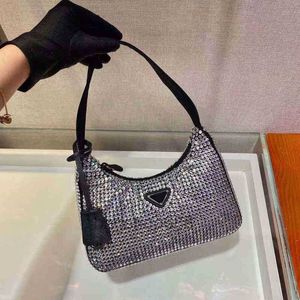 Bolsos de diseñador Satchel Bolso para las axilas nailon moderno con adornos de cristal en toda la superficie Destaca mini bolsos de mujer Hobos Cámara de hombro Fas