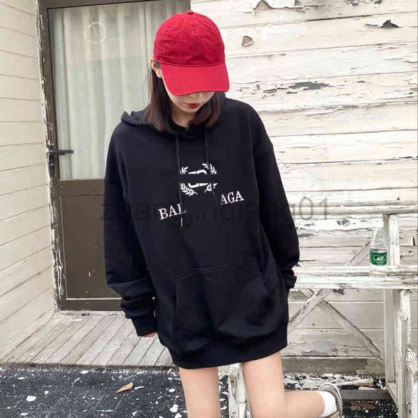 Designer Balanciagas Hoodie Oversized Vintage Luxe Black Paris Fashion Brand B Family Hoodie Loose Casual Pure Cotton Wave Hombres y amantes de las mujeres Tee