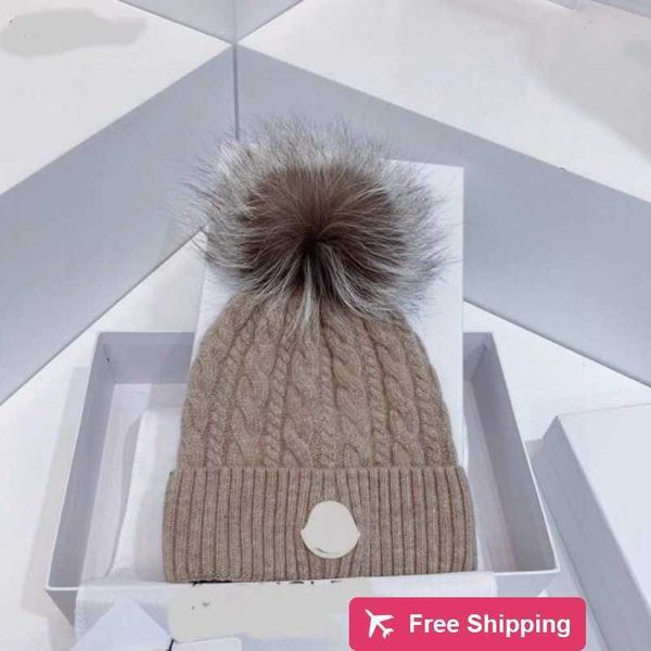 Designer Ball Caps M's Silver Fox Hair Ball Hat Conejo Terciopelo Frito Masa Frita Sombrero de punto Otoño e invierno Sombrero cálido Sombrero de punto con bridas Mujer 25RZ