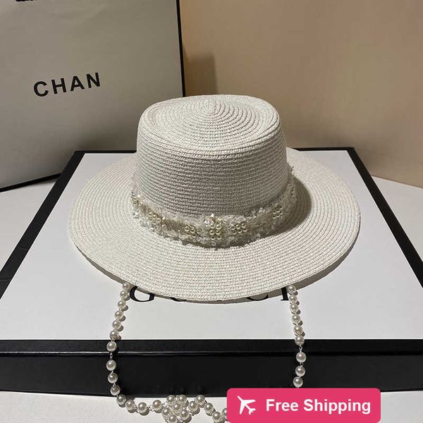 Designer Ball Caps Nouveau Xiaoxiang style britannique ruban chaîne papier paille chapeau haut de forme célébrités féminines polyvalent m-standard chapeau de protection solaire KNOR