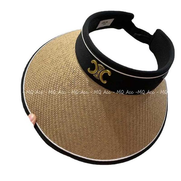 Designer Ball Caps UV colle noire à large bord, dessus vide, chapeau de paille, Arc de Triomphe pour femme, cyclisme d'été, pare-soleil, protection solaire, protection UV, pliable MQ90